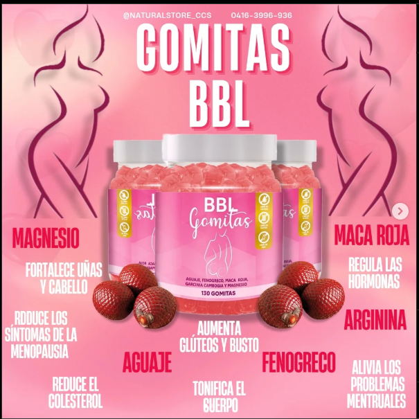Gomitas Siemprebell Aumenta tus glúteos y levanta tus senos  Con Aguaje Fenogreco Maca Roja y Magnesio. Registro INVIMA
